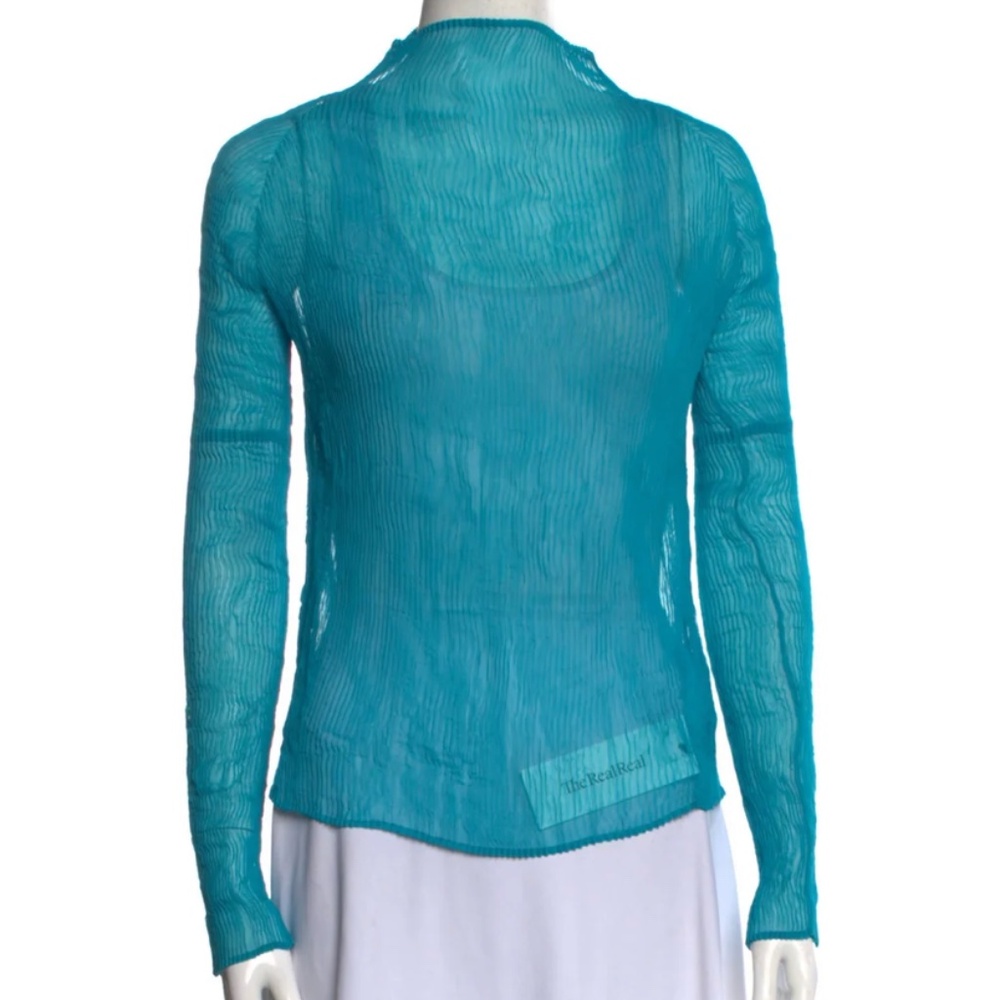 Issey Miyake blue/green/teal chiffon twisted top